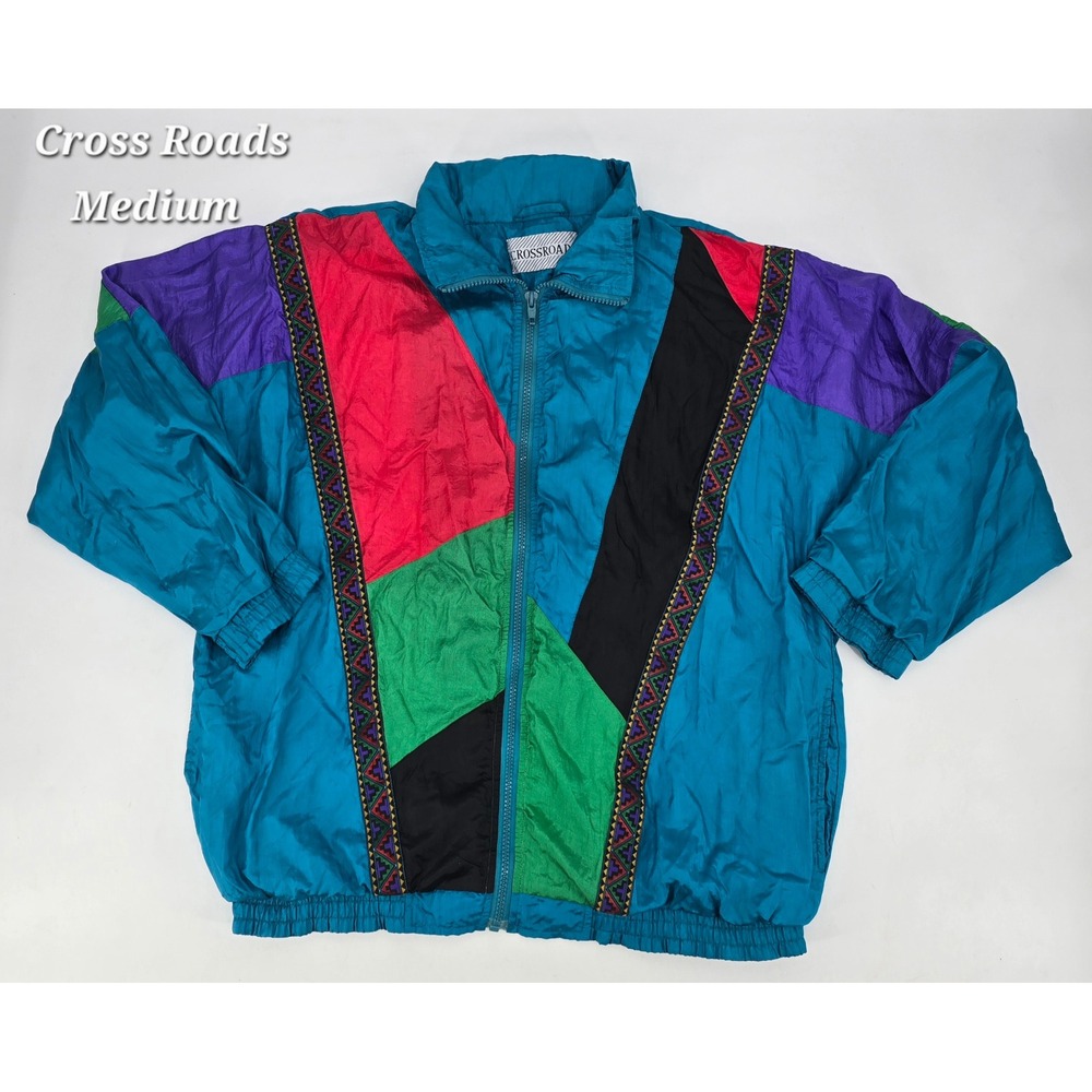Vintage Crossroads 90s Colorblock Windbreaker Jacket Teal Purple Geometric M